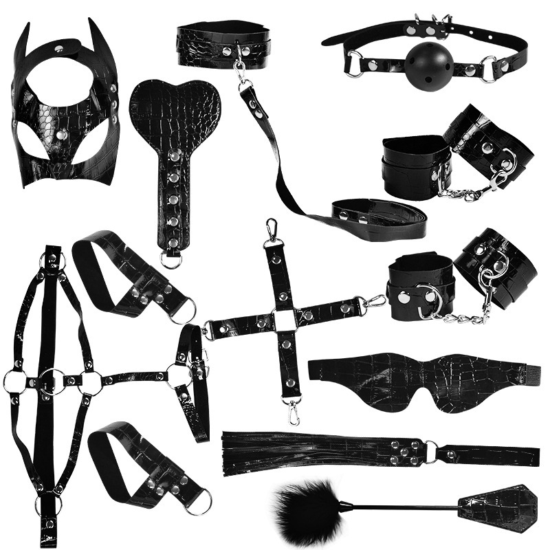 Jiuai SM Snake-Pattern Flocking 12-Piece Bondage Set with Hand and Foot Cuffs, Mouth Gag and Collar - Image 5