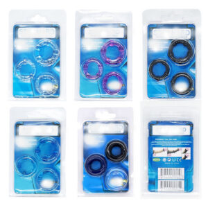 Beaded Locking Penis Ring 3-Pack, Soft Silicone-Style Manual Control, Purple Crystal-Particle Texture