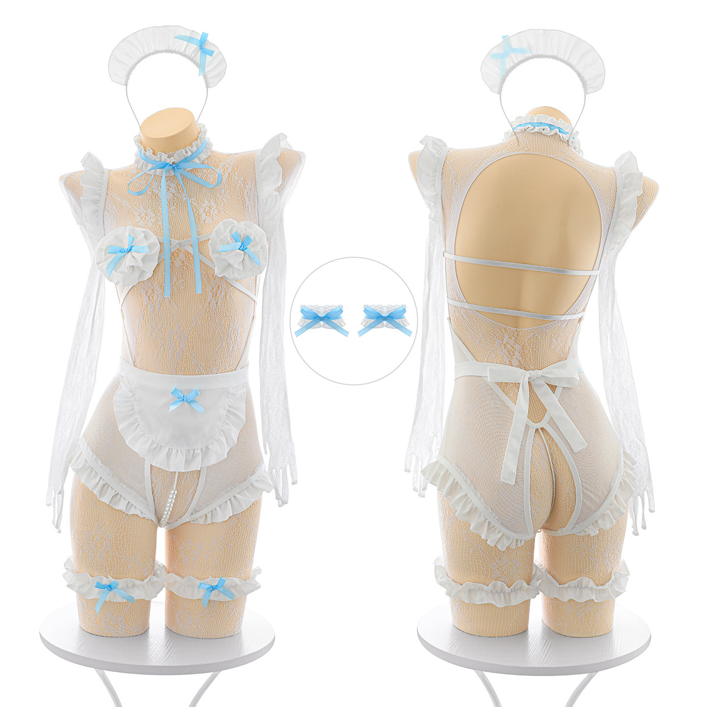 Feimu & Mystery Princess Naoko Multi-Wear Fishnet Maid Lingerie Set with Headband, Choker and Apron - Image 5