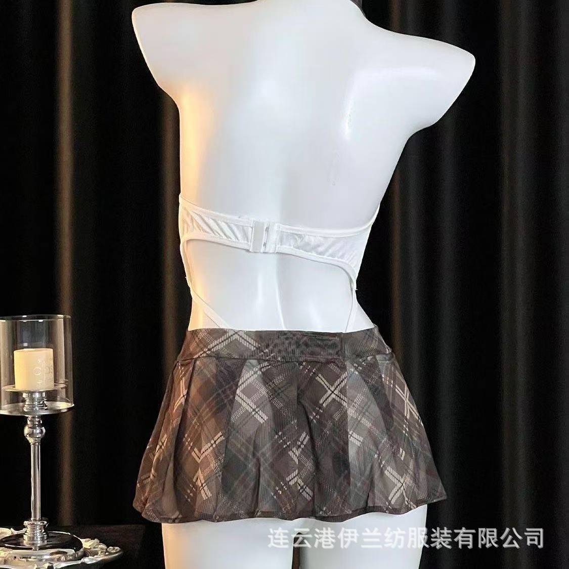 Retro JK Uniform Jumpsuit Lingerie Set with Open-Crotch Design and Mini Skirt - Image 3