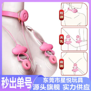 Vibrating Nipple Clamps with Collar, Silicone, USB Plug-in, Button Control