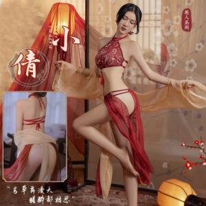 Hanfu-Inspired Palace Costume Set with Bellyband, Shawl, Gauze Skirt and Thong, Plus Size