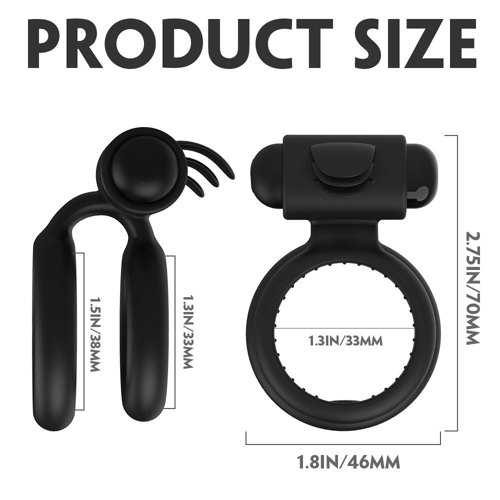 10-Frequency Vibrating Double Penis Ring, Tongue-Licking Couples Wearable, Silicone - Image 4
