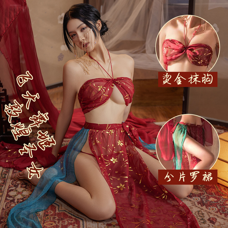 Chiffon Roleplay Nightdress Set with Top, Skirt and Thong, Sheer Mesh Style, One Size - Image 2