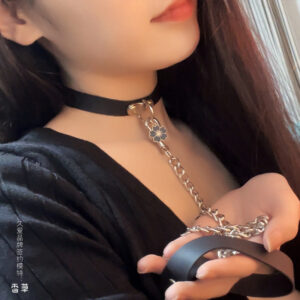 Silicone Bondage Couple Set with Leg Ring, Collar and Leash in Black
