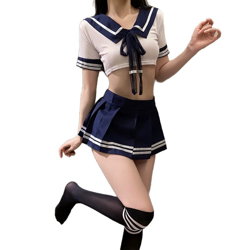Aifuqu 7962 Basic Sailor Suit Lingerie Set for Women, Soft Cotton-Blend Cosplay Outfit, One Size - Image 5