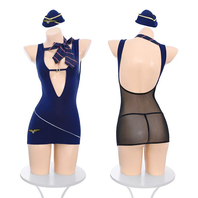 Flight Attendant Roleplay Lingerie Set with Hat, Bodysuit and Thong - Image 5