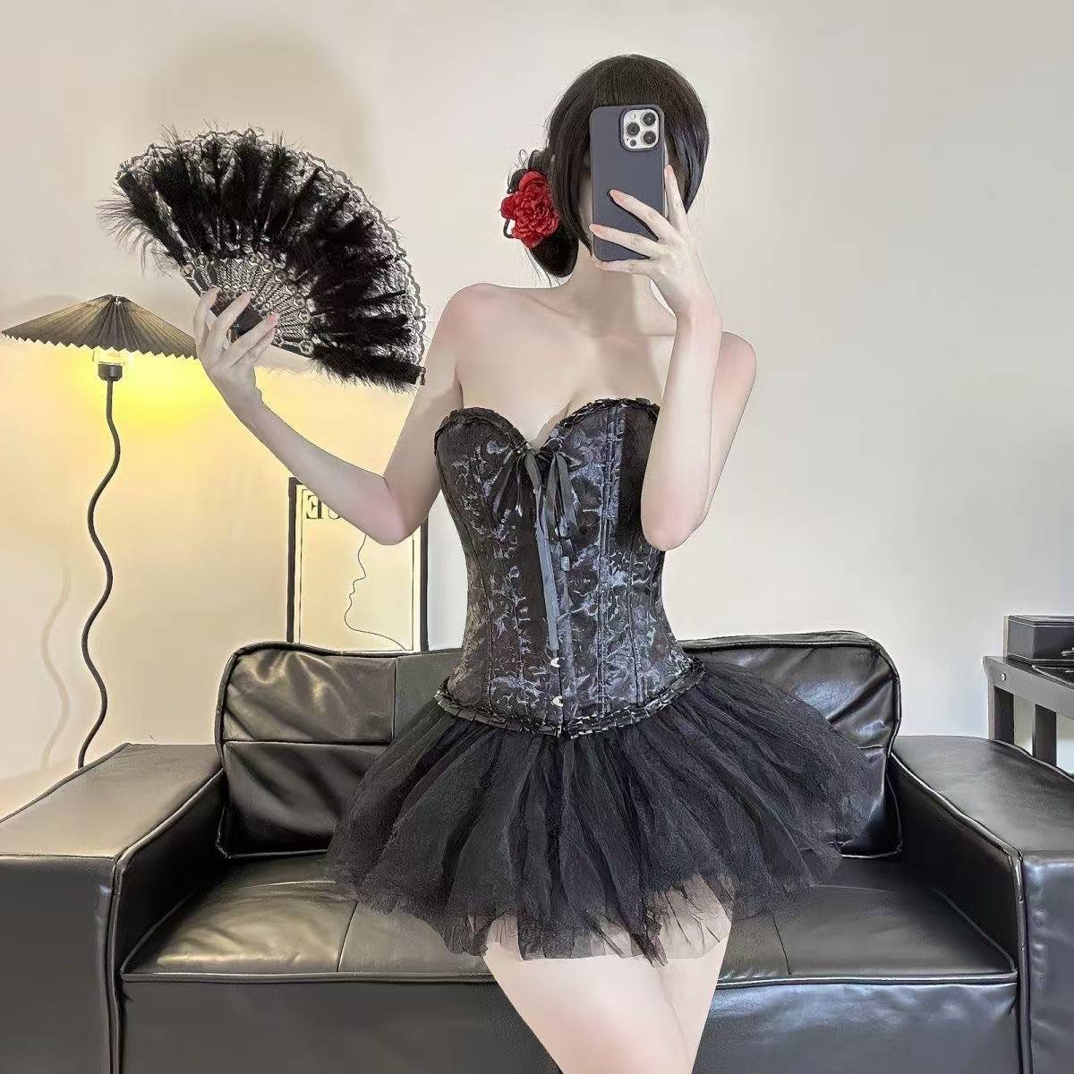 Retro Lace Tube Top Corset Vest, Palace-Style Push-Up Lingerie, Black One Size - Image 3