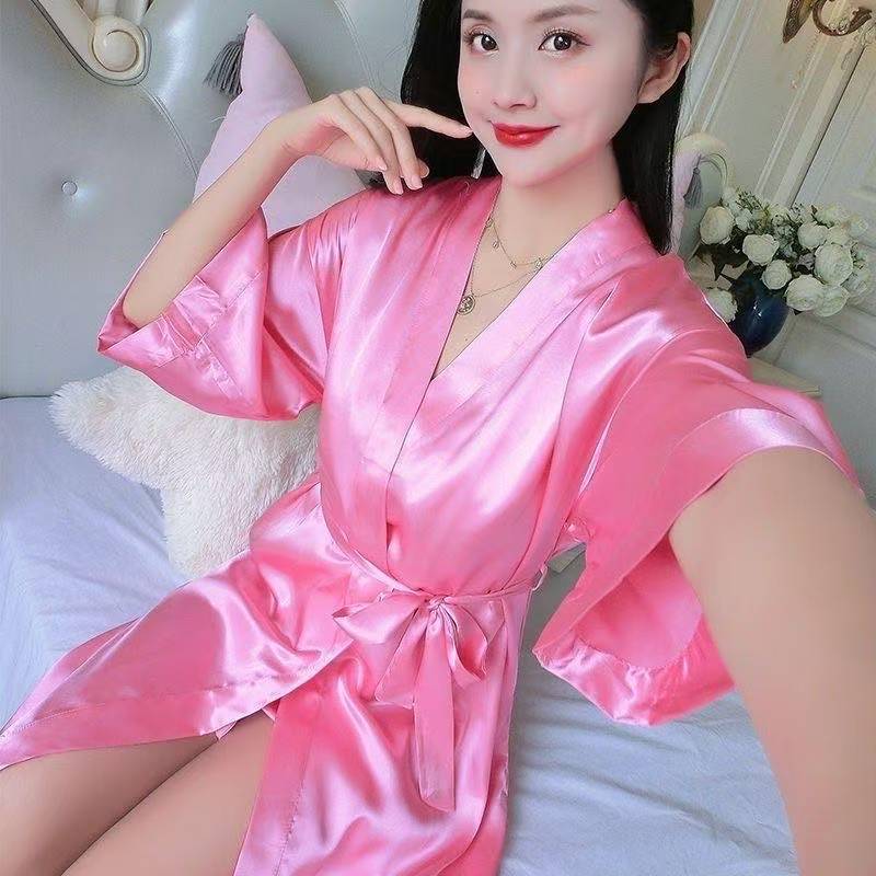 Women's Kimono-Style Bridal Robe, Gray Polyester Loungewear, Plus Size - Image 2