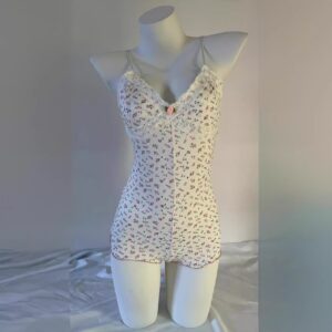 French-Style Lace Floral Sling Babydoll Pajama Dress with Detachable Chest Pad, M