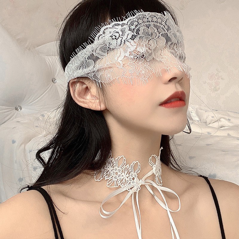Lace Hollow Eye Mask with Collar and Cuffs, Cosplay Party Queen Set, One Size - Image 4
