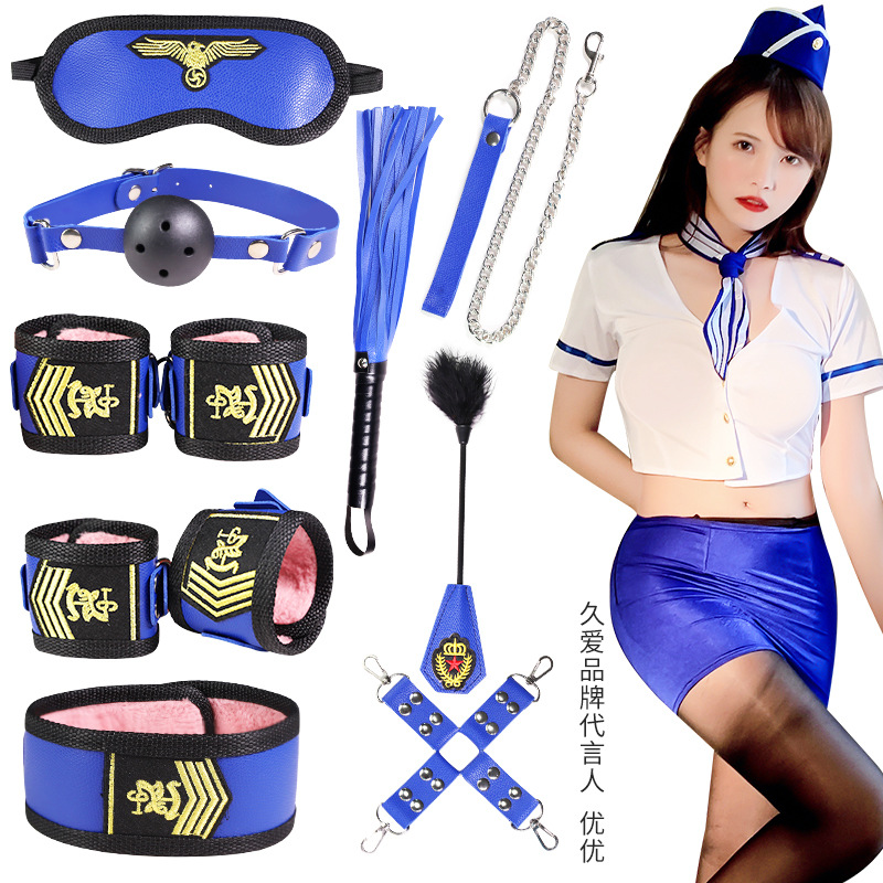 SM Nine-Piece Bondage Kit with Plush-Lined Handcuffs, Ball Gag and Whip - Image 2