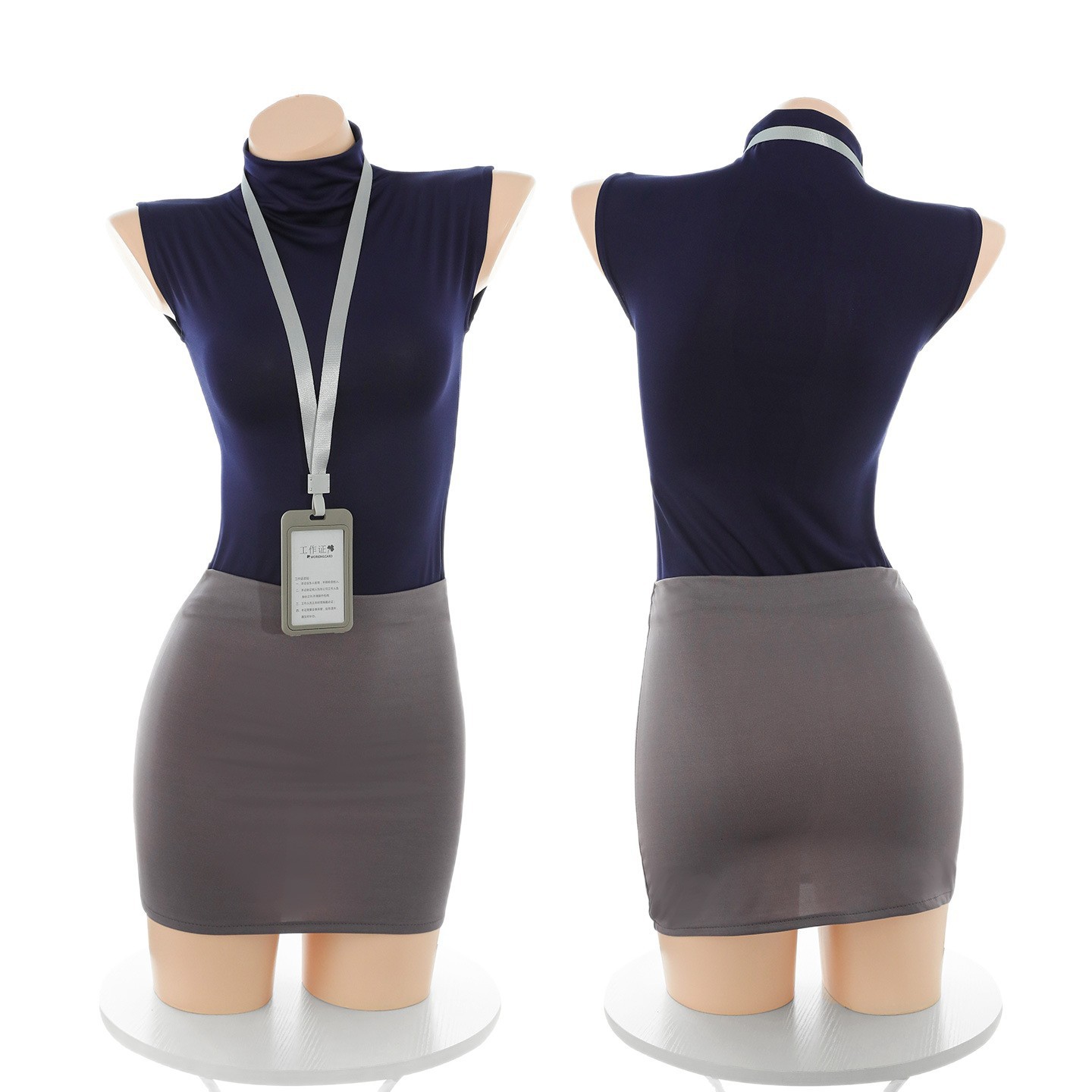 Feimu Secretary Costume Set with Top, Pencil Skirt, Thong and Badge - Image 5
