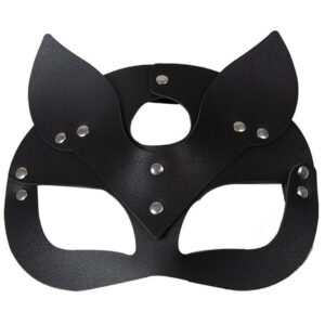 Leather Fox Eye Mask with Studs and Cat Ears, Pink Role Play Blindfold