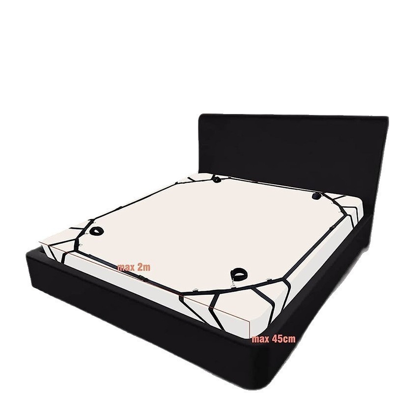 Plush Bondage Bed Restraint Set with Wrist and Leg Straps, Black - Image 2
