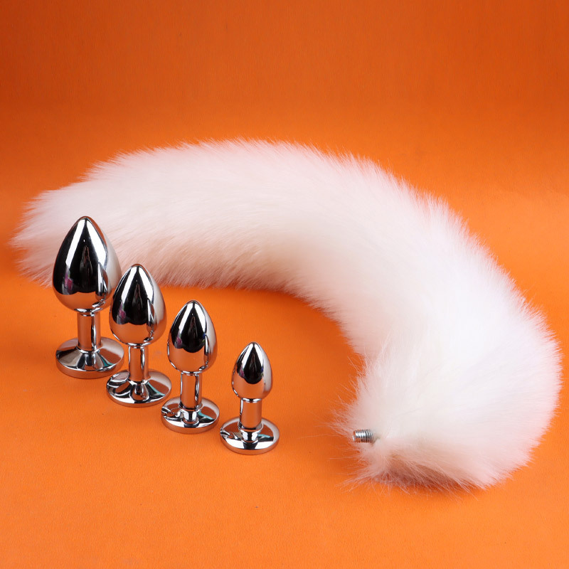 Metal Anal Plug with Detachable White Fox Tail, Adult Training Toy - Image 3