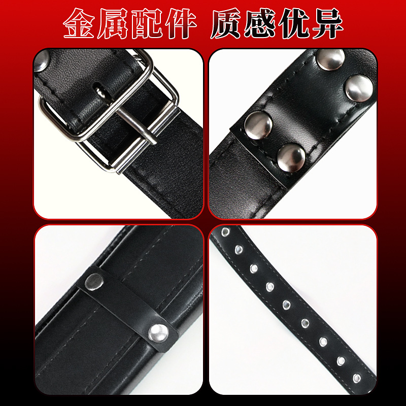 SM Split-Leg Restraint Straps in Black PU Leather with Metal Hardware for Adult Couples - Image 3
