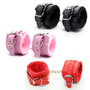 Plush Leather Flirt Handcuffs, 25 cm Red Binding Teaser for Adults