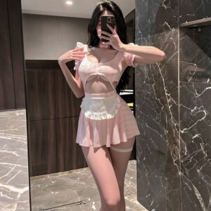Seductive Maid Costume Set with Open-Crotch Dress, Headband and Choker