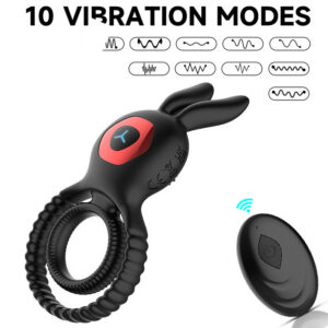 Remote Control Vibrating Rabbit Cock Ring with Silicone Body and Button Control