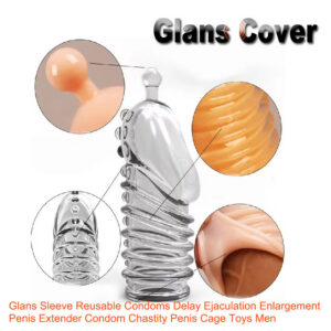 Textured Glans Condom Sleeve, Wolf-Tooth Stimulation, Transparent Soft Rubber, Manual Couples Toy