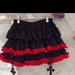 Dark Girl Punk Mini Skirt High Waist Fluffy Slimming Black One Size