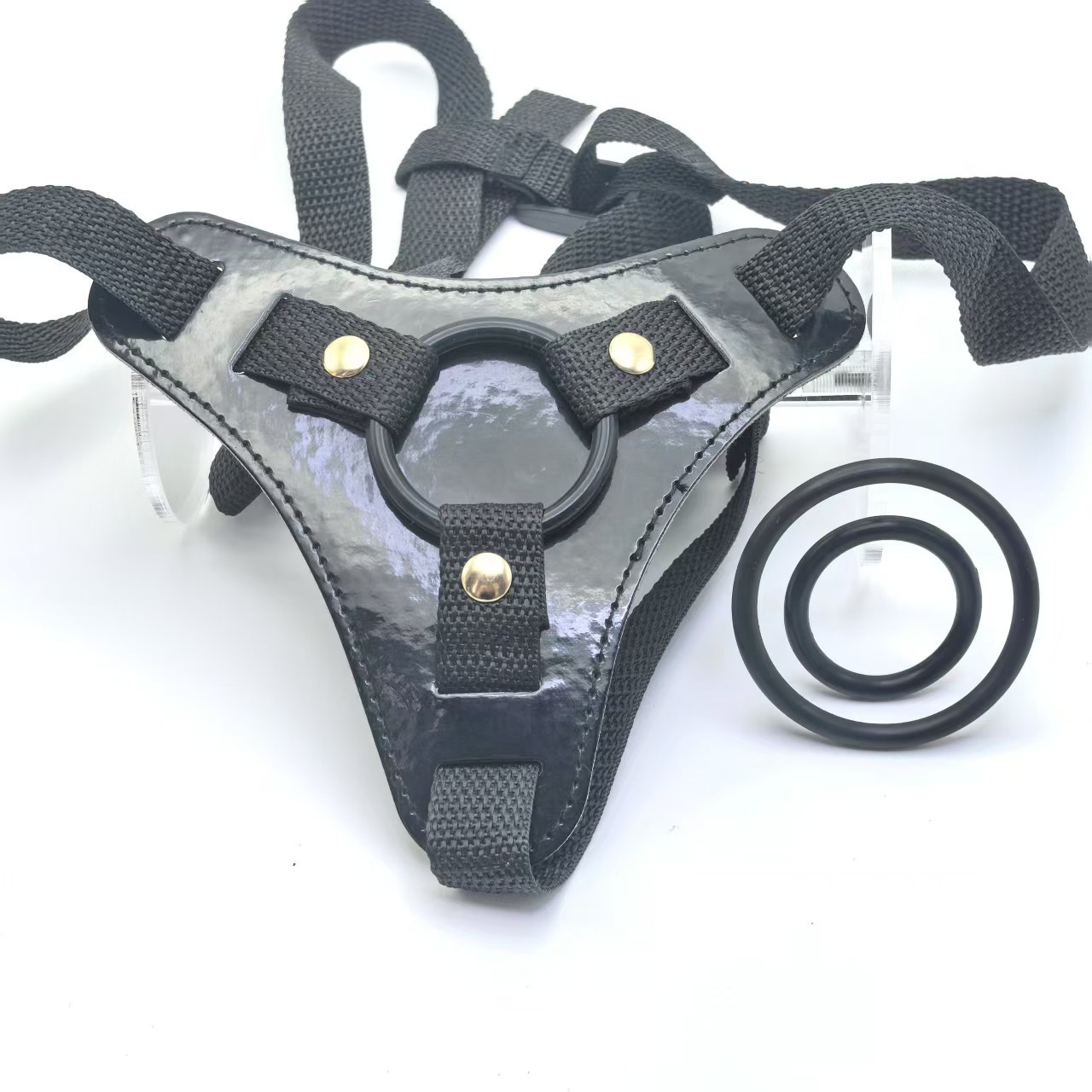 Strapless Strap-on Harness Pants with Suction Cup, Black PU Pull-Up Design - Image 2