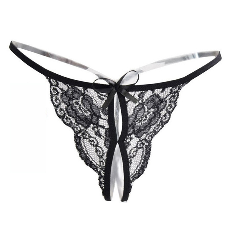 Open-Crotch Lace Thong Panties, Sheer Polyester Women's Lingerie, One Size Pink - Image 5