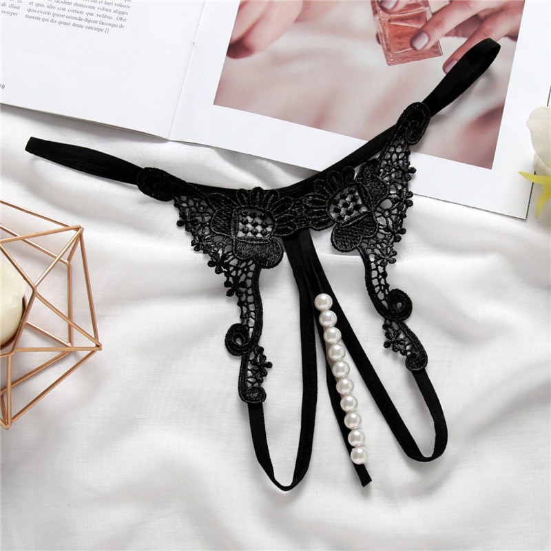 Women's Embroidered Open-Crotch Tart Trousers with Pearl Detail and Free Thong - Image 2