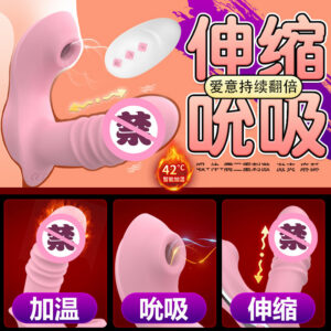 Wireless Remote Wearable Vibrating Egg with Thrusting, Heating and Suction, Pink Silicone