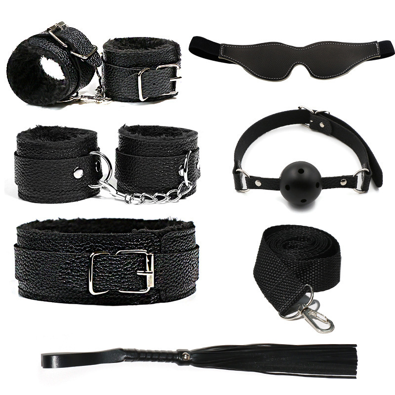 SM Faux Leather Play Set with Handcuffs, Whip and Anal Plug, 20-Piece Purple Kit - Image 5