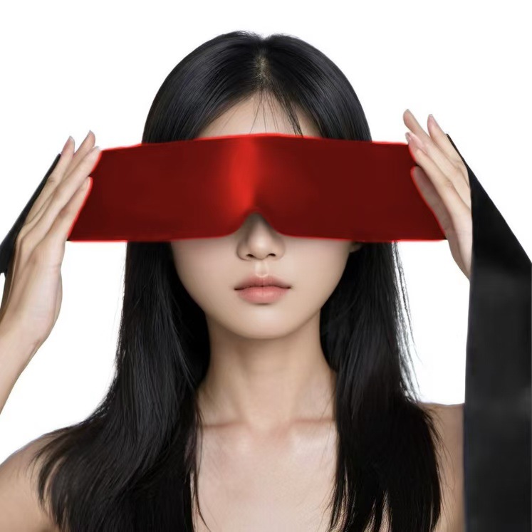 Opaque Imitation Silk Eye Mask with Bow Hand Strap, Rose Red and Black, 150 cm - Image 2
