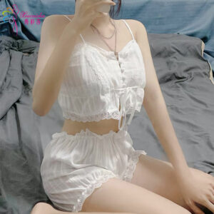 Sexy Lace Camisole Pajama Set for Women, Thin Polyester Babydoll, White One Size