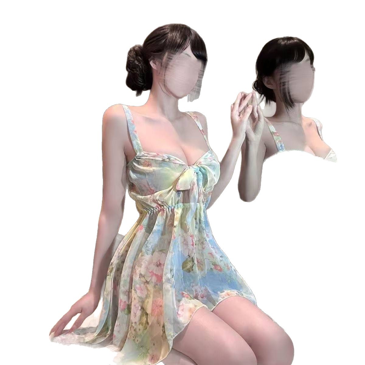 Floral Print Suspender Dress with Bow, French Beach Vacation Style, Summer Women's Long Dress - Image 5