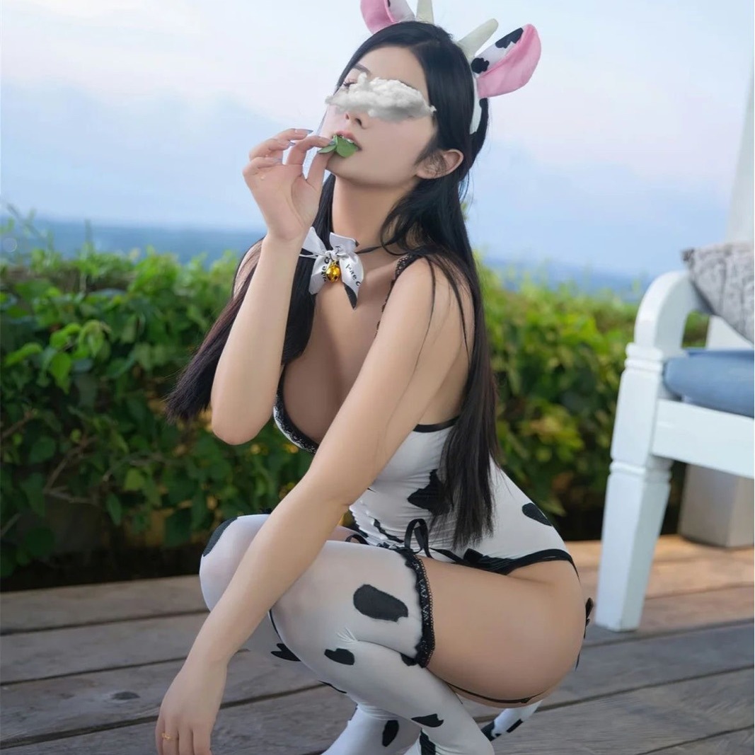 Bunny Cow Maid Costume Set with One-piece Dress and Stockings - Image 3