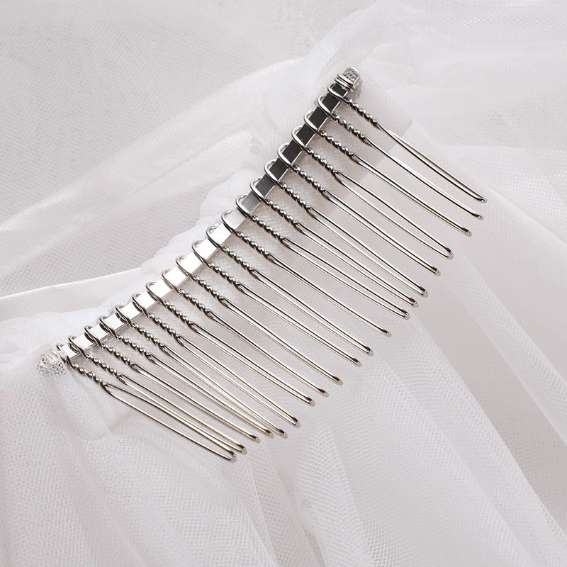 Bridal Wedding Veil with Pearl Accents, Medium Length, Studio Photography Ready - Image 4