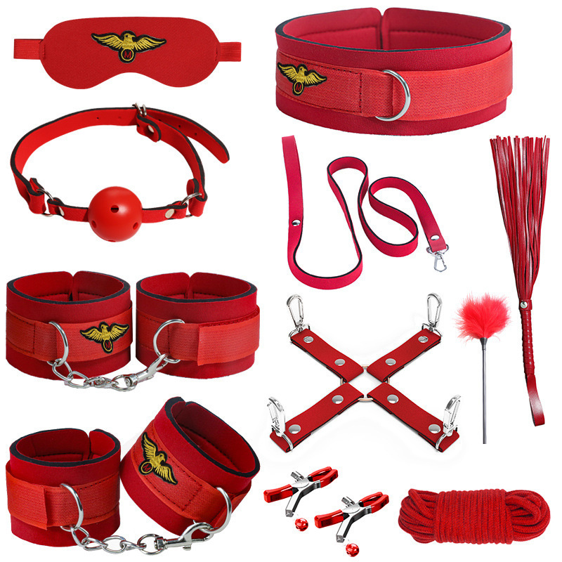 SM Bondage Kit 11-Piece Set with Rope Handcuffs Nipple Clamps and Mouth Ball - Image 3