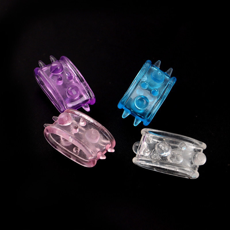 Men's Large Beaded Chastity-Style Cock Ring, Textured TPE, Translucent Blue - Image 4