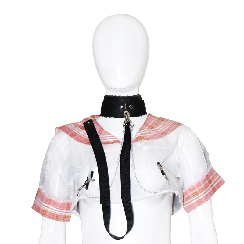 Jiuai PU Leather Nipple Clamps with Traction Chain, Black Bondage Accessory for Couples - Image 3