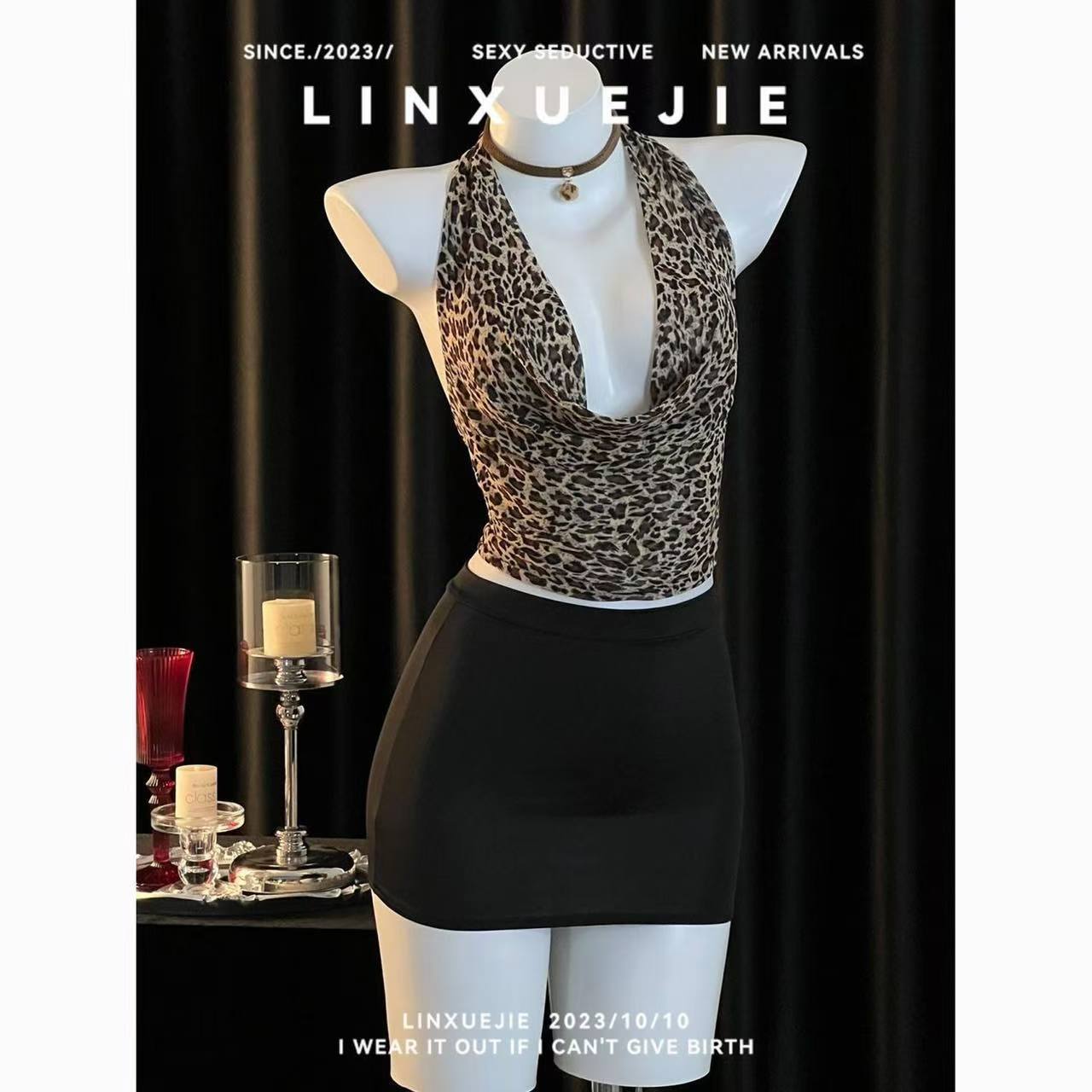 Leopard Print Open-Bust Secretary Costume Bodysuit, One Size Polyester Lingerie Set - Image 3