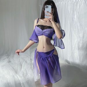 Zixia Fairy Hanfu-Inspired Lace Babydoll Set with Veil, Tube Top, Dress and Panties
