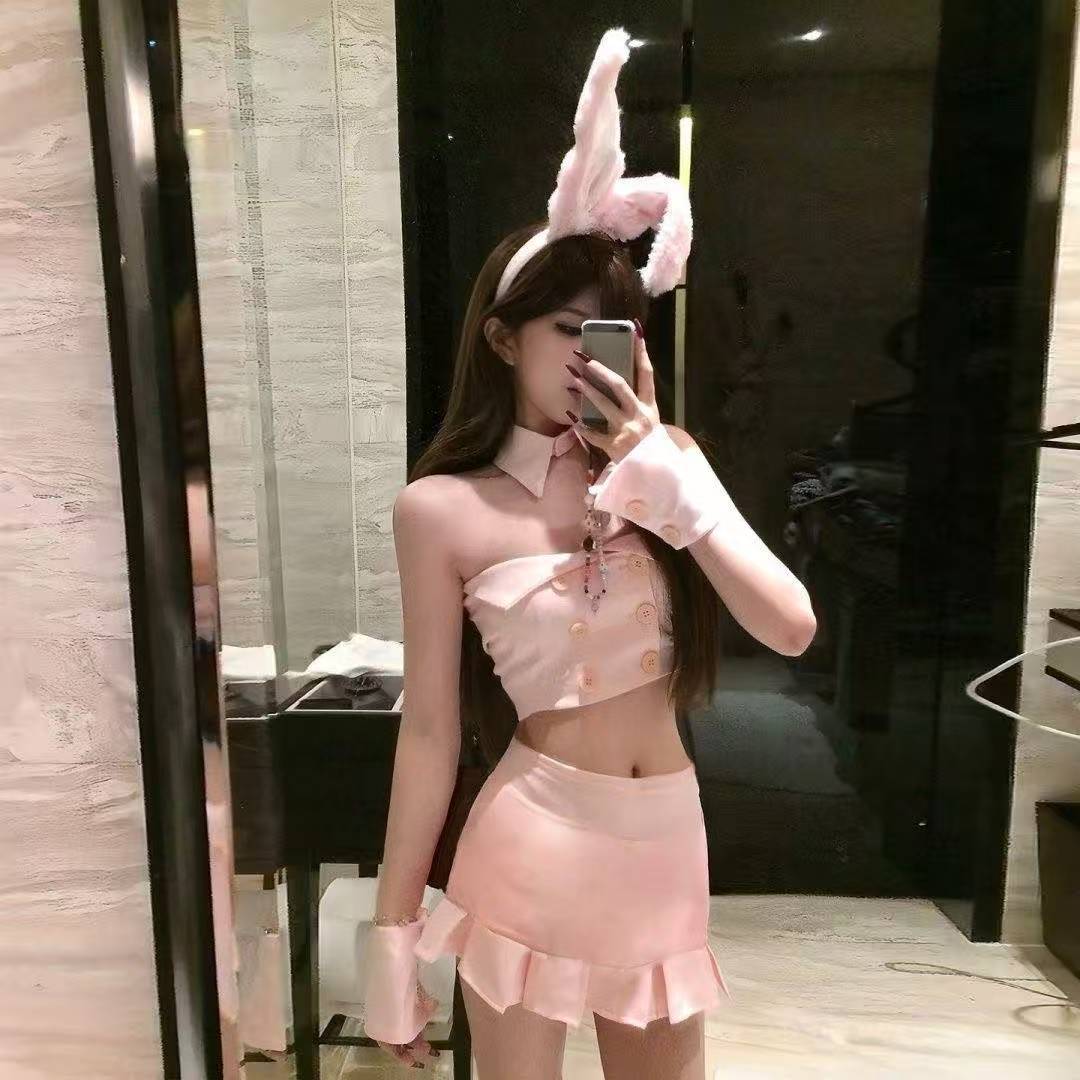 Bunny Girl Cosplay Costume Set with Strapless Top and Mini Skirt - Image 3