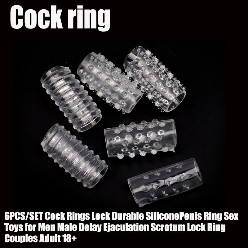 Crystal Caterpillar Textured Locking Ring 6-Pack, Transparent Soft Silicone-Style Cock Rings - Image 2