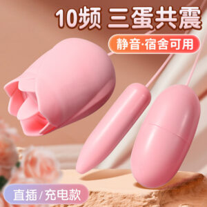 Rose Tongue Licking Vibrating Egg Set, 3-Piece Rechargeable Adult Massager, Pink