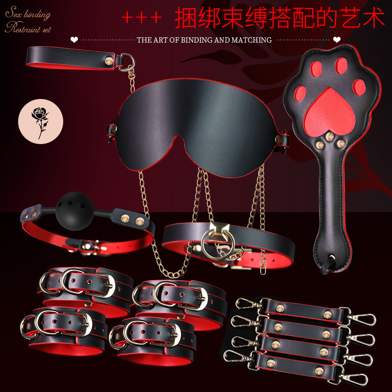 Adult Bondage Restraint Kit with Handcuffs, Mouth Ball and Nipple Clamps in Black - Image 4
