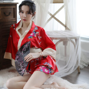 Japanese Print Kimono Robe Set with Thong and Belt, Polyester, One Size