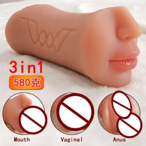 Double-Headed Manual Masturbator Cup with Three Channels, TPE Dual-Entry Design