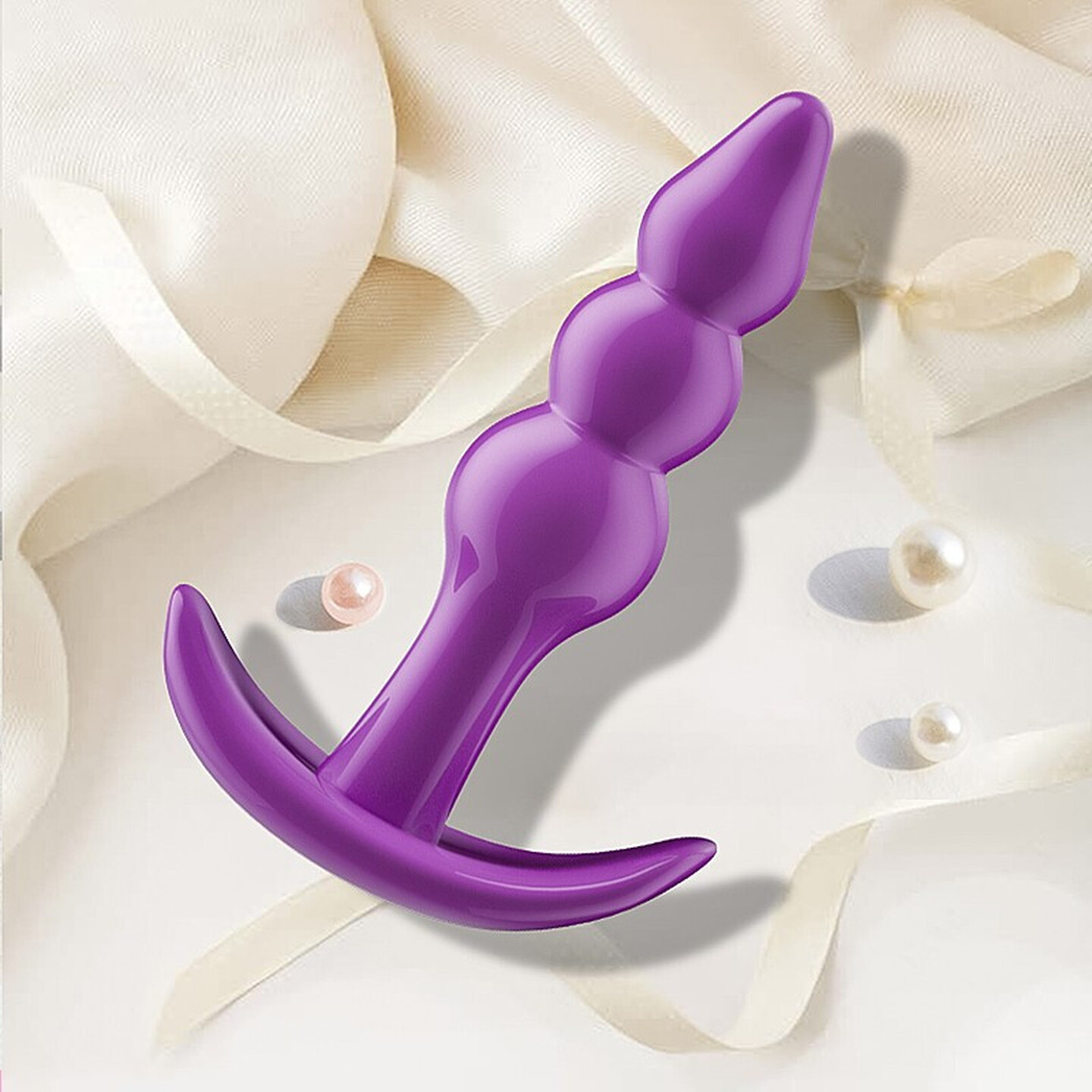 TPE Anal Plug with Three Beads, Pink Wearable Design for Adults - Image 2