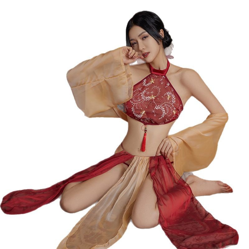 Hanfu-Inspired Palace Costume Set with Bellyband, Shawl, Gauze Skirt and Thong, Plus Size - Image 5
