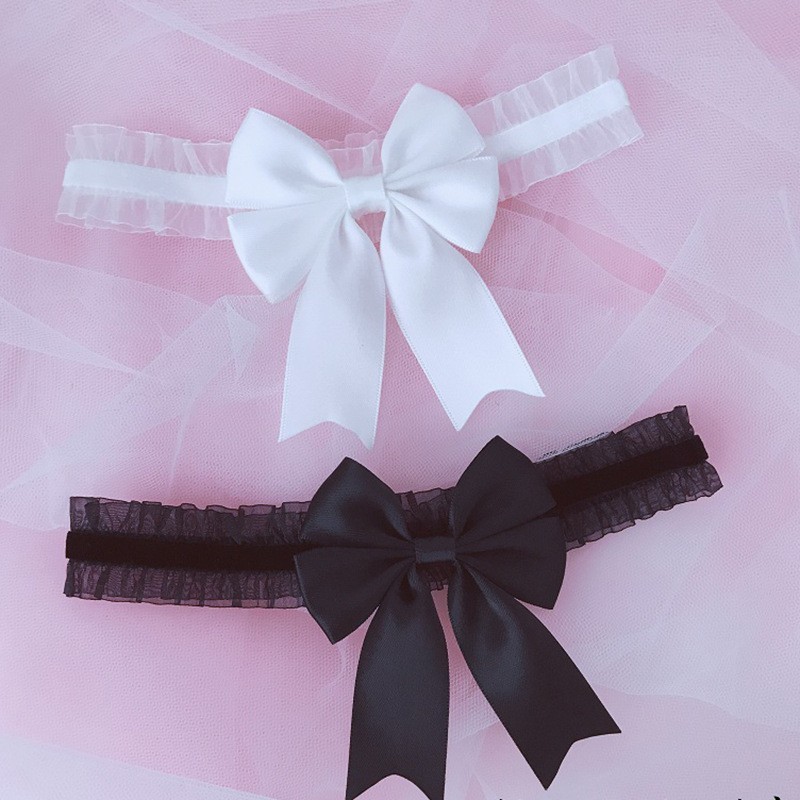 Lace Bow Elastic Thigh Ring with White Mesh Stockings - Image 2